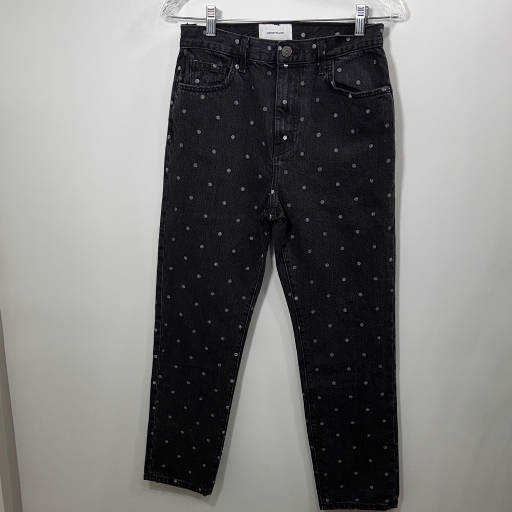 Current/Elliot the vintage cropped slim jeans black white polkadot size 27. NWT.